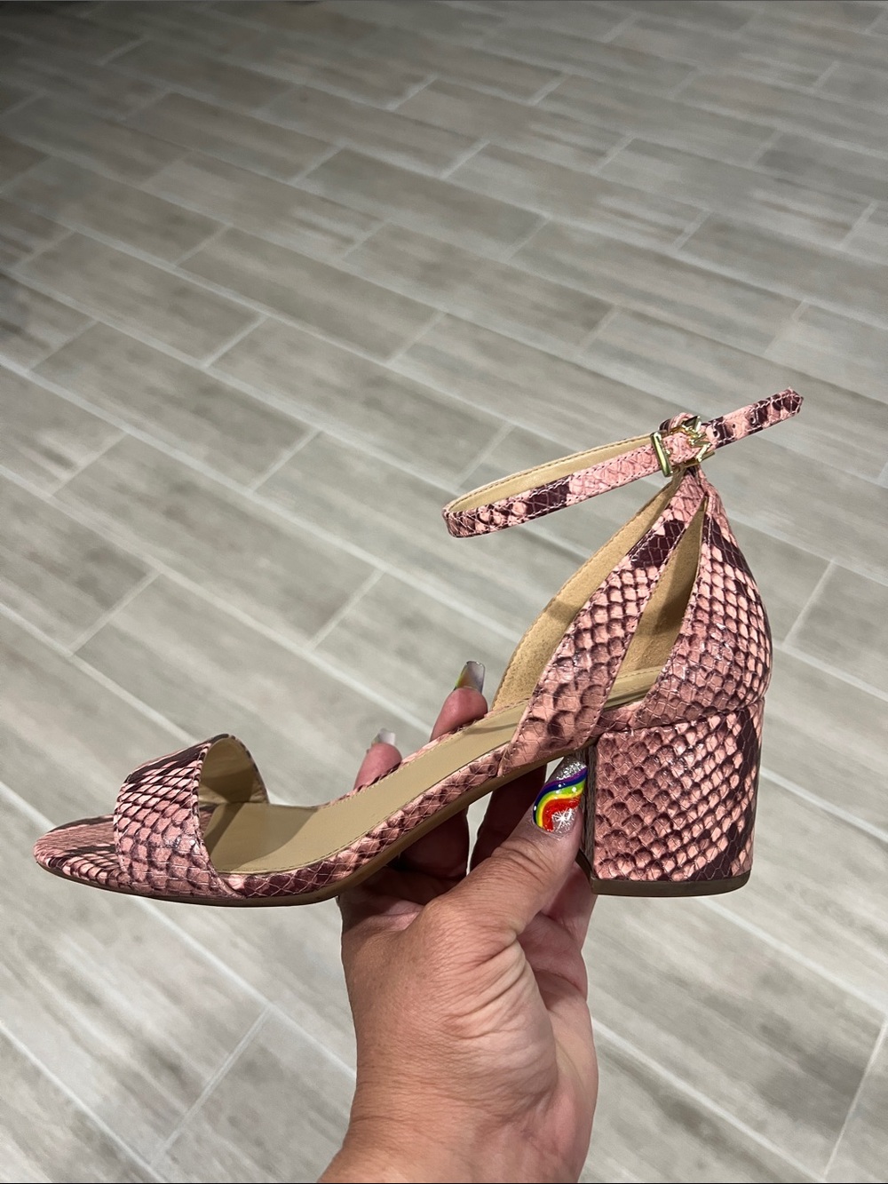 Michael Kors Pink Snake-Print Ankle Strap Heels - Picture 4 of 4